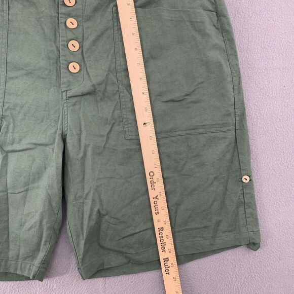 Lintico Shorts Womens XXL Green Linen Button Fly Utility Pockets High Rise - Picture 6 of 15